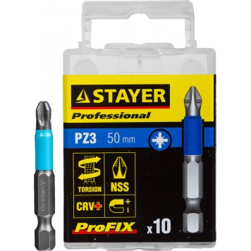 26223-3-50-10_z01 | Биты, тип хвостовика E 1/4", № 3, L=50мм, 10шт, STAYER PROFIX POZIDRIV-0