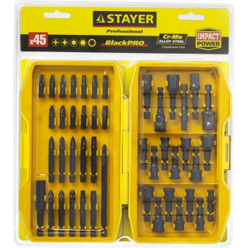 26225-H45 | Набор: Насадки BlackPro для ударного шуруповерта, Сr-Mo сталь, 45предм, STAYER PROFESSIONAL-1