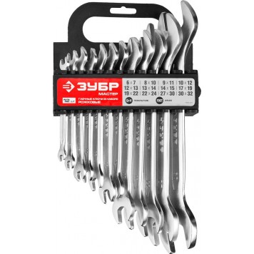 27011-H12 | Набор рожковых гаечных ключей 12 шт, 6 - 32 мм, ЗУБР МАСТЕР-0