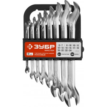 27011-H8 | Набор рожковых гаечных ключей 8 шт, 6 - 24 мм, ЗУБР МАСТЕР-0