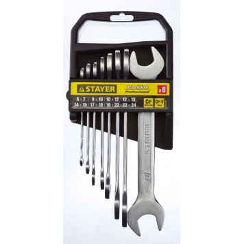 27037-H8 | Набор рожковых гаечных ключей 8 шт, 6 - 24 мм, STAYER-0