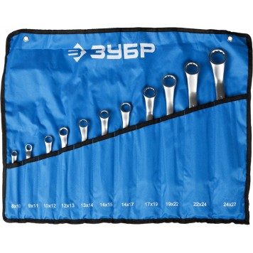 27132-H11 | Набор накидных гаечных ключей изогнутых 11 шт, 8 - 27 мм, ЗУБР-1
