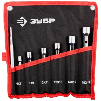27190-H7 | Набор: Ключи торцовые, двухсторонние, усиленные, шестигранный профиль, 6-17мм, с воротком, 7шт, ЗУБР МАСТЕР-0