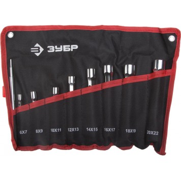 27190-H9 | Набор: Ключи торцовые, двухсторонние, усиленные, шестигранный профиль, 6-22мм, с воротком, 9 шт, ЗУБР МАСТЕР-0
