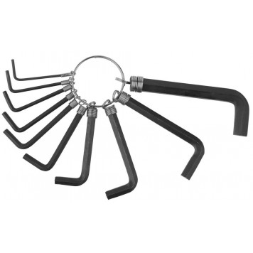 27403-H10 | Набор: Ключи имбусовые, оксидированные, на кольце, HEX, 1,5-2-2,5-3-3,5-4-5-5,5-6-8, 10шт, DEXX-0