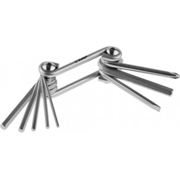 27420-H8 | Набор Ключи имбусовые складные, Cr-V сталь, сатинированное покрытие, HEX 2-6 мм, SL 5 мм, PH № 2, 8-в-1, ЗУБР МАСТЕР-0