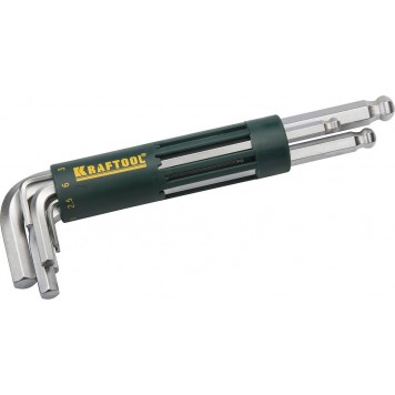 27431-2_z01 | Набор: Ключи имбусовые длинные с шариком, Cr-Mo сталь, держатель-рукоятка, HEX 2-10мм, 8 пред, KRAFTOOL-0