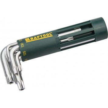 27433-1_z01 | Набор: Ключи имбусовые короткие, Cr-Mo сталь, держатель-рукоятка, TORX Hole, T10-T50, 8 пред, KRAFTOOL-0