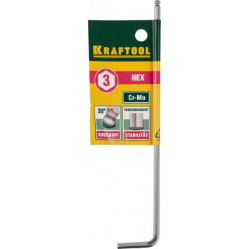 27437-3 | Ключ имбусовый, длинный c шариком, Cr-Mo, хромосатинированное покрытие, HEX 3, KRAFTOOL INDUSTRIE-1