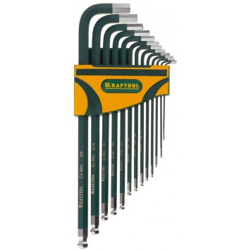 27444-H13 | Набор ключей имбусовых длинные,дюймовые,Cr-Mo сталь(S2),Cr покрытие с противоскол напыл,SAE HEX0.05-3/8,13шт, KRAFTOOL INDUSTRIE-0