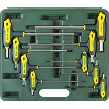 27454-H9 | Набор Ключи имбусовые,Cr-Mo(S2),Т-образные, эргоном двухкомп рукоятка,HEX,с шариком,9 шт,в боксе, KRAFTOOL INDUSTRIE-0