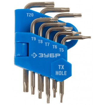 27477-H8 | Набор ключей имбусовых МИНИ для точных работ, Cr-V,TORX Т5-Т20, с отверстием,для защищенного крепежа,8шт, ЗУБР ЭКСПЕРТ-0