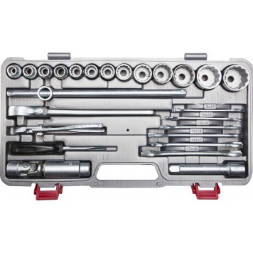 27625-H26 | Набор слесарно-монтажного инструмента "АВТОМОБИЛИСТ", сталь 40Х, 1/2", в пластиковом кейсе, 26 предметов, НИЗ-0