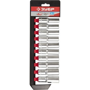 27653-H10 | набор торцовых головок удлиненных 10 предм. 1/2", ЗУБР МАСТЕР-0