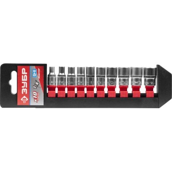 27656-H10 | набор торцовых головок 10 предм. 1/4", ЗУБР МАСТЕР-0