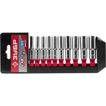 27657-H10 | набор торцовых головок удлиненных 10 предм. 1/4", ЗУБР МАСТЕР-0