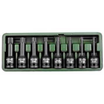 27952-H8 | Торцовые головки ударные в наборе, (1/2"), Cr-Mo, фосфат., TORX, T27-T70, 8 шт., KRAFTOOL INDUSTRIE QUALITAT-0