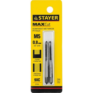 28025-05-0.8-H2 | Комплект метчиков сталь 9ХС, М5х0,8, 2 шт, STAYER MASTER-3