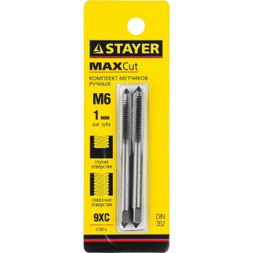 28025-06-1.0-H2 | Комплект метчиков сталь 9ХС, М6х1,0, 2 шт, STAYER MASTER-3