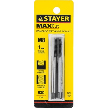 28025-08-1.0-H2 | Комплект метчиков сталь 9ХС, М8х1,0, 2 шт, STAYER MASTER-3