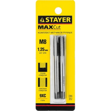 28025-08-1.25-H2 | Комплект метчиков сталь 9ХС, М8х1,25, 2 шт, STAYER MASTER-3