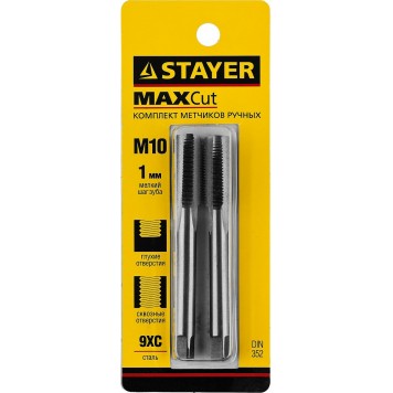 28025-10-1.0-H2 | Комплект метчиков сталь 9ХС, М10х1,0, 2 шт, STAYER MASTER-3