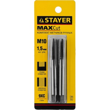 28025-10-1.5-H2 | Комплект метчиков сталь 9ХС, М10х1,5, 2 шт, STAYER MASTER-3