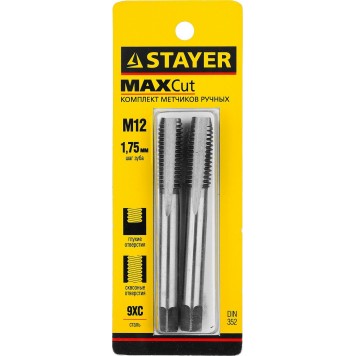 28025-12-1.75-H2 | Комплект метчиков сталь 9ХС, М12х1,75, 2 шт, STAYER MASTER-3