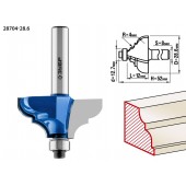 Фреза кромочная калевочная №3, D= 28,6мм, рабочая длина-12мм, радиус-4мм, хв.-8мм, d-9,5мм, ЗУБР 28704-28.6