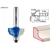 Фреза кромочная калевочная №7, D= 25,4мм, рабочая длина-12,7мм, радиус-4,8мм, хв.-8мм, d-9,5мм, ЗУБР 28709-25.4