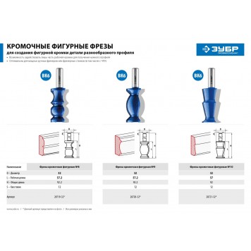28720-32 | Фреза кромочная фигурная №9, D= 32мм, рабочая длина-57,2мм, хв.-12 мм, ЗУБР ПРОФЕССИОНАЛ-2