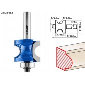Фреза полустержневая с подшипником, D= 28,6мм, рабочая длина-16мм, радиус-6,35мм, хв.-8мм, d-12,7мм, ЗУБР 28722-28.6