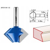 Фреза кромочная конусная, D= 38,1мм, рабочая длина-17,1мм, угол наклона-22,5 градусов, хв.-8 мм, ЗУБР 28725-38.1-22