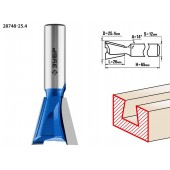 Фреза пазовая фасонная "Ласточкин Хвост", D= 25,4мм, рабочая длина-26мм, обратный угол-14 градусов, хв.-12 мм, ЗУБР 28748-25.4