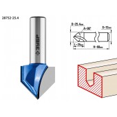 Фреза пазовая галтельная V-образная, D= 25,4мм, рабочая длина-25мм, угол-90° градусов, хв.-12 мм, ЗУБР 28752-25.4