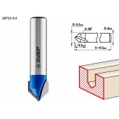 Фреза пазовая галтельная V-образная, D= 9,5мм, рабочая длина-9,5мм, угол-90° градусов, хв.-8 мм, ЗУБР 28752-9.5