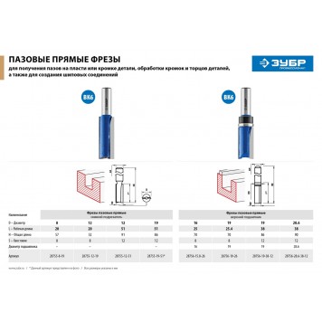 28755-12-51 | Фреза пазовая прямая с нижними подрезателями, D= 12мм, рабочая длина-51мм, хв.-12 мм, ЗУБР ПРОФЕССИОНАЛ-3