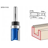 Фреза пазовая прямая с верхним подшипником, D= 19мм, рабочая длина-25,4мм, хв.-8мм, d-19мм, ЗУБР 28756-19-26