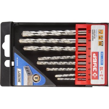 29140-H8_z01 | Набор Сверла по бетону ударные, 3-4-5-6-6-8-8-10 мм, пластиковый бокс, 8шт, ЗУБР-0