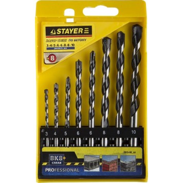 2915-H8_z01 | Набор: Свёрла по бетону, ударные 3, 4, 5, 6, 6, 8, 8,10мм, 8шт, STAYER PROFESSIONAL-0