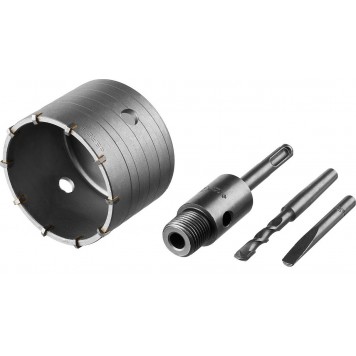 2918-80_z01 | Коронка буровая, коническая посадка центрирующего сверла, SDS-Plus хвостовик, в сборе, 80мм, ЗУБР-3