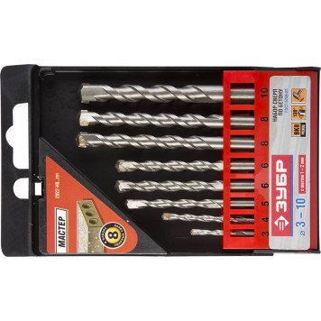 2922-H8_z01 | Набор Свёрла по бетону, ударные, 3; 4; 5; 6; 6; 8; 8; 10мм, 8шт, ЗУБР МАСТЕР-0