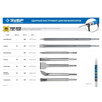 29363-40-250_z01 | SDS-Plus Зубило лопаточное 40 х 250 мм, ЗУБР БУРАН-0