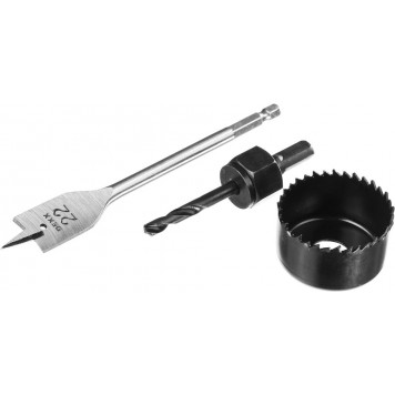 2949-54-H3 | Набор для врезки замков: Коронка-чашка d=54мм, сверло перовое d=22мм, центрирующее сверло d=6мм, DEXX-0