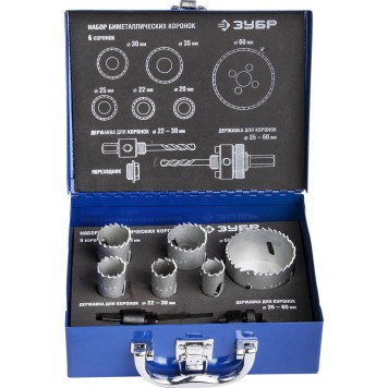 29531-H6-1 | Набор: Коронки биметаллические, глубина сверления до 38мм, d 20,22,25,30,35,60мм, ЗУБР ЭКСПЕРТ-0