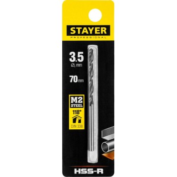 29602-3.5 | Сверло по металлу HSS-R, сталь М2(S6-5-2), DIN 338, d=3,5 мм, STAYER PROFESSIONAL-1