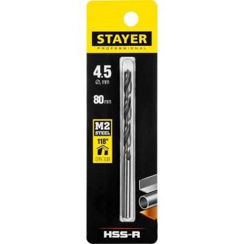 29602-4.5 | Сверло по металлу HSS-R, сталь М2(S6-5-2), DIN 338, d=4,5 мм, STAYER PROFESSIONAL-1