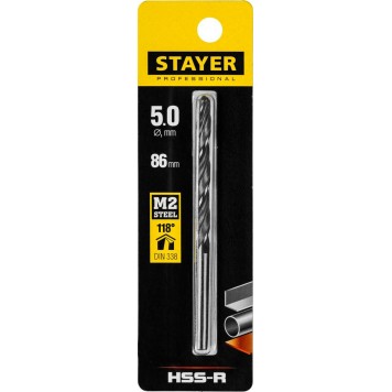 29602-5 | Сверло по металлу HSS-R, сталь М2(S6-5-2), DIN 338, d=5,0 мм, STAYER PROFESSIONAL-1