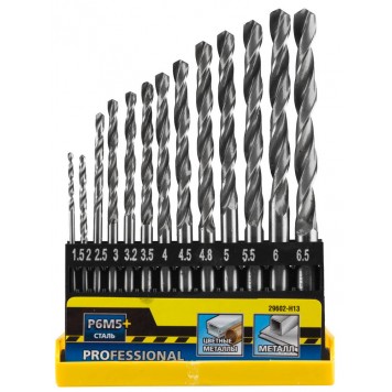 29602-H13 | Набор сверл по металлу 13 шт (d=1,5-6,5 мм), быстрорежущая сталь Р6М5, DIN 338, STAYER PROFI-1