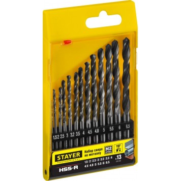 29602-H13_z01 | Набор сверл по металлу 13 шт (d=1,5-6,5 мм), HSS-R, сталь М2(S6-5-2), DIN 338, STAYER PROFESSIONAL-1